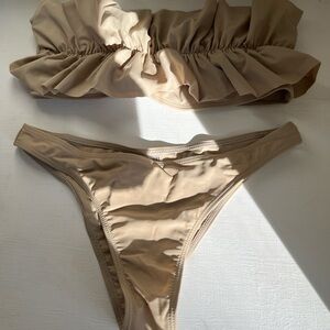 Cream colored strapless bathing suit set